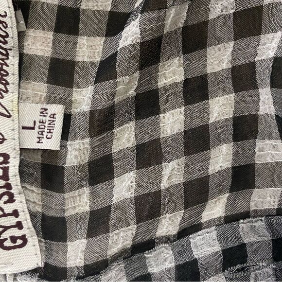 Gypsies & Moondust Black and White Checkered Tunic Blouse Size Large - Picture 4 of 5